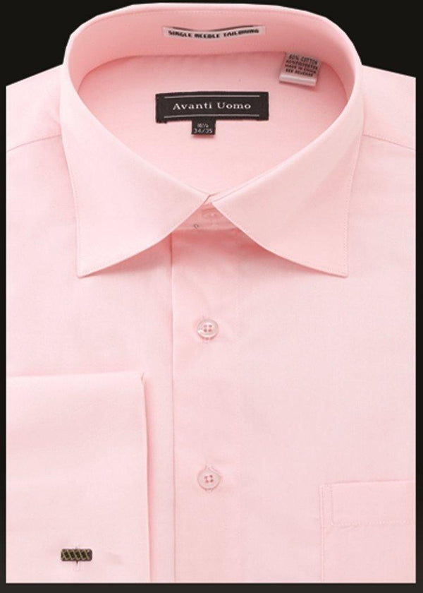 Men's French Cuff Dress Shirt Spread Collar- Color Pink - Upscale Men's Fashion