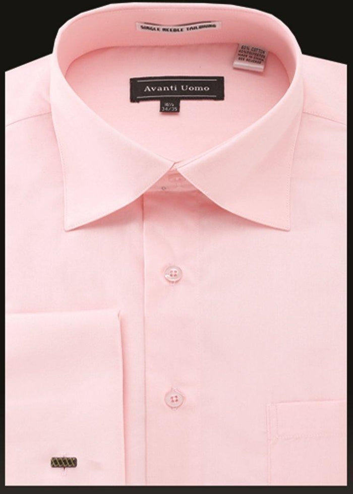 Men s French Cuff Dress Shirt Spread Collar Color Pink Upscale Men s Fashion