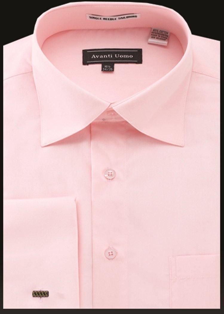 Men's French Cuff Dress Shirt Spread Collar- Color Pink - Upscale Men's Fashion