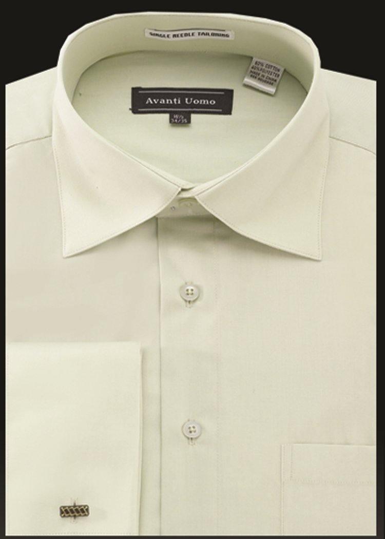 Men's French Cuff Dress Shirt Spread Collar- Color Sage - Upscale Men's Fashion