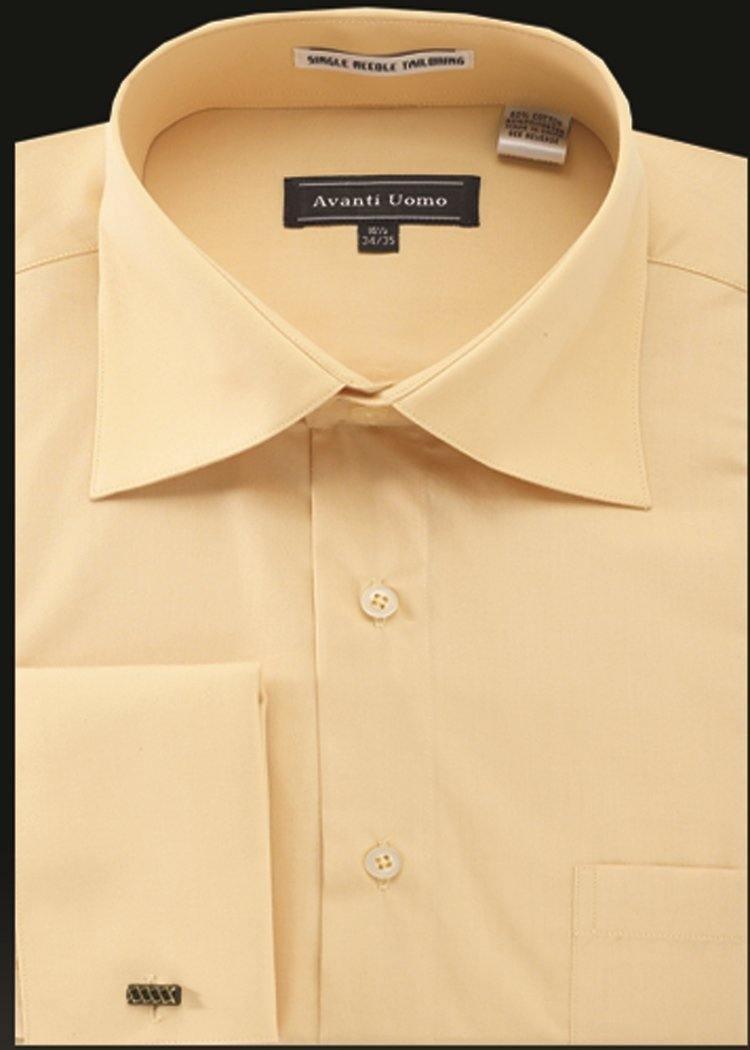 Men's French Cuff Dress Shirt Spread Collar- Corn - Upscale Men's Fashion