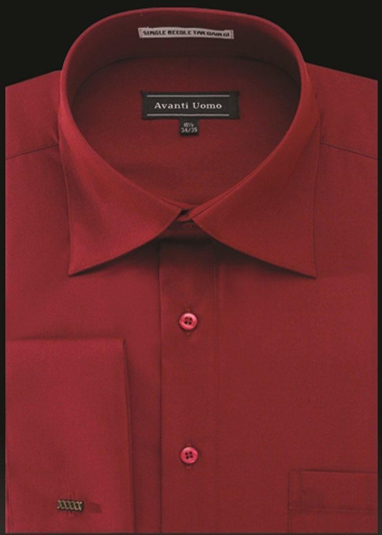 Men's French Cuff Dress Shirt Spread Collar- CRIMSON - Upscale Men's Fashion