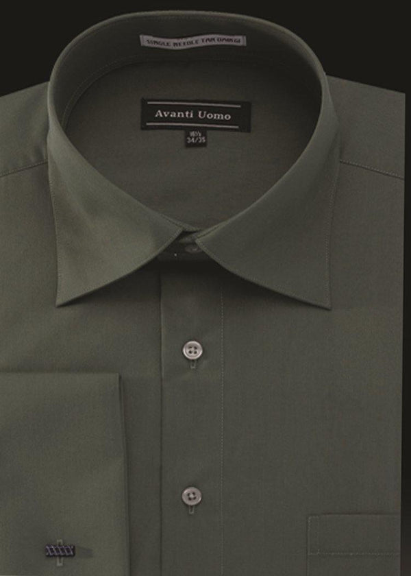 Men's French Cuff Dress Shirt Spread Collar- Forest Green - Upscale Men's Fashion