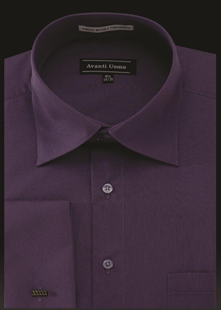 Men's French Cuff Dress Shirt Spread Collar- Prune - Upscale Men's Fashion