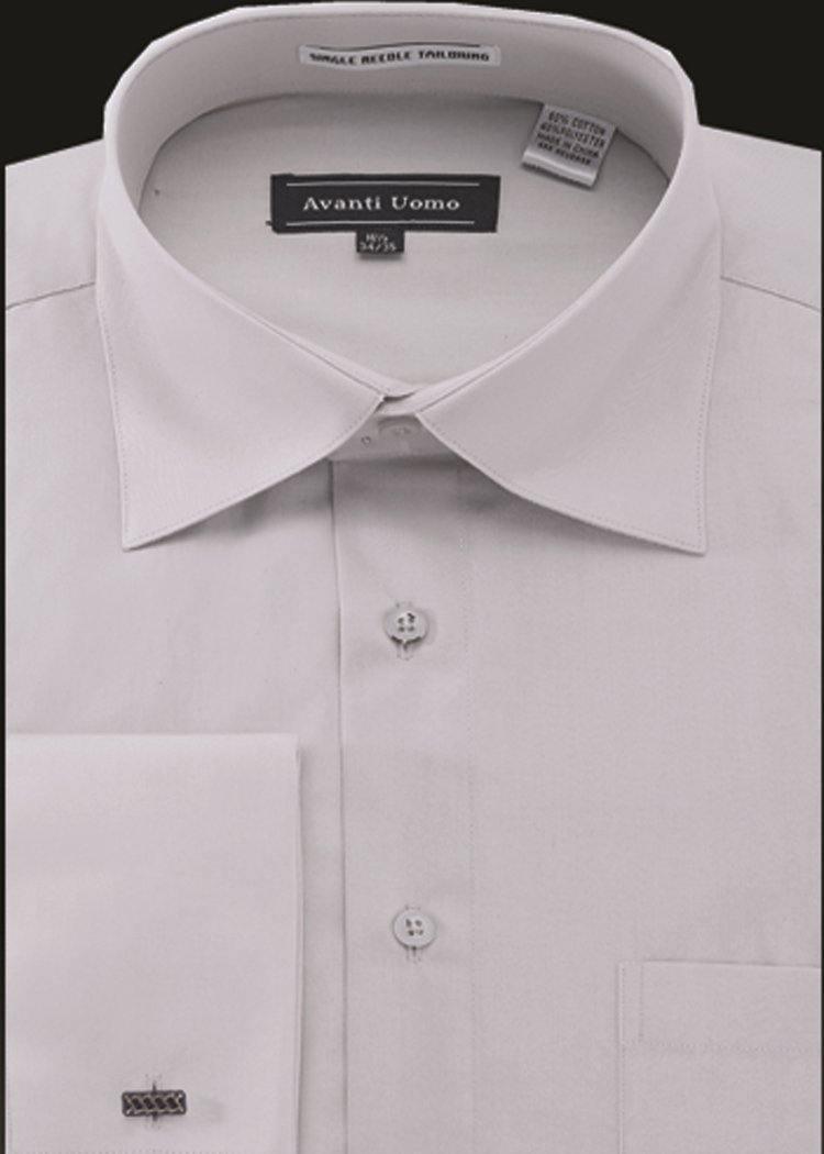 Men's French Cuff Dress Shirt Spread Collar- Silver Gray - Upscale Men's Fashion