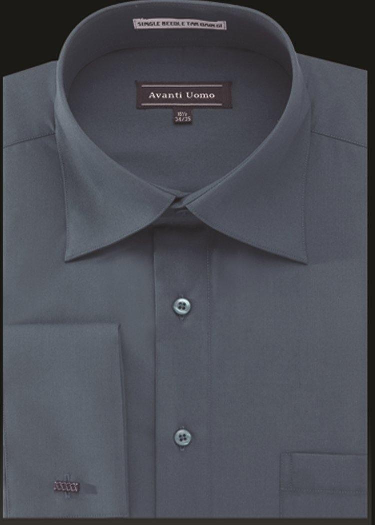 Men's French Cuff Dress Shirt Spread Collar- Steel Blue - Upscale Men's Fashion