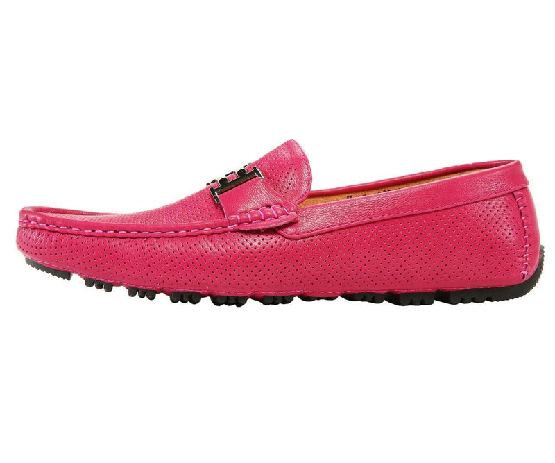 Men's Fuchsia Perforated Smooth Driving Moccasin/Loafers Shoes - Upscale Men's Fashion