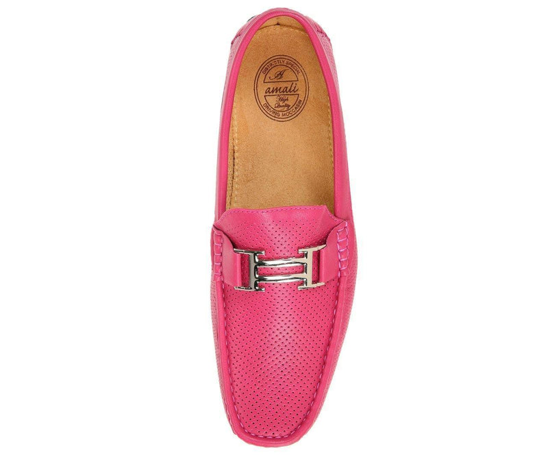 Men's Fuchsia Perforated Smooth Driving Moccasin/Loafers Shoes - Upscale Men's Fashion