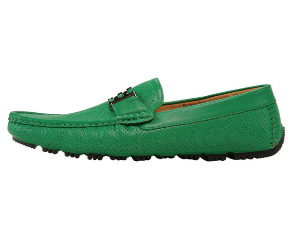 Men's Green Perforated Smooth Driving Moccasin/Loafers Shoes - Upscale Men's Fashion