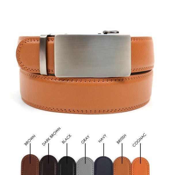 Men's Leather Sliding Buckle Ratchet Auto Lock Belt - Upscale Men's Fashion