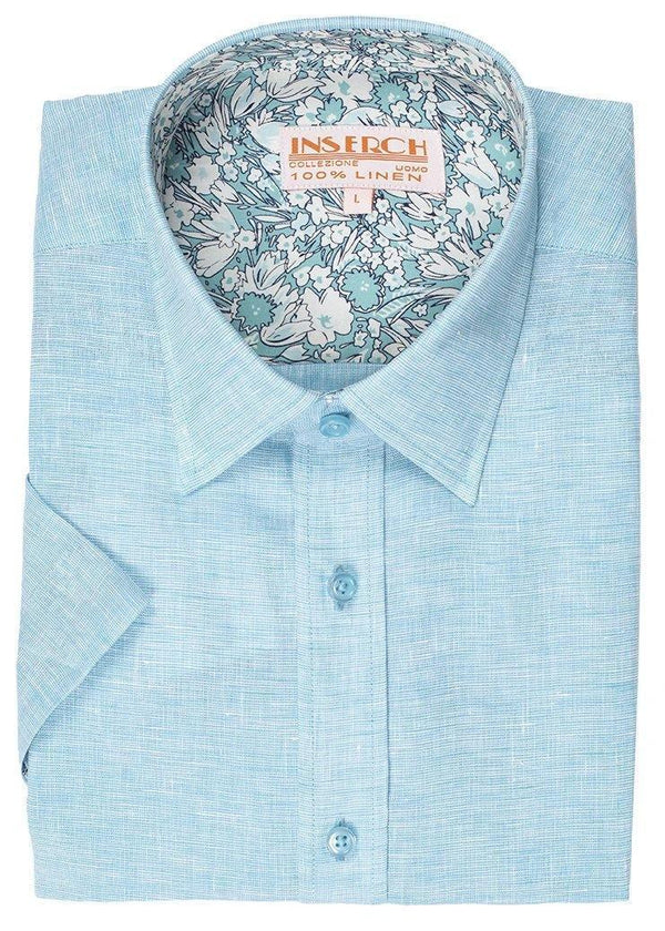 Men's Paradise Sky Short Sleeves Linen Shirt by Inserch - Upscale Men's Fashion