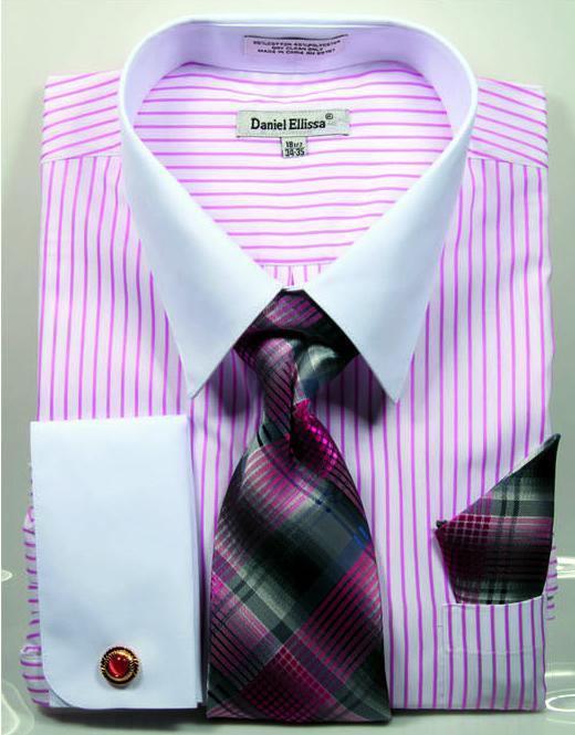 Men's Pink PinStripe Shirt Set with White Collar - Upscale Men's Fashion