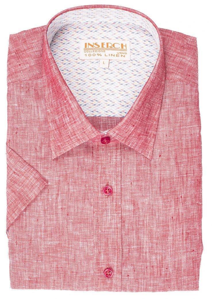 Men's Raspberry Short Sleeves Linen Shirt by Inserch - Upscale Men's Fashion