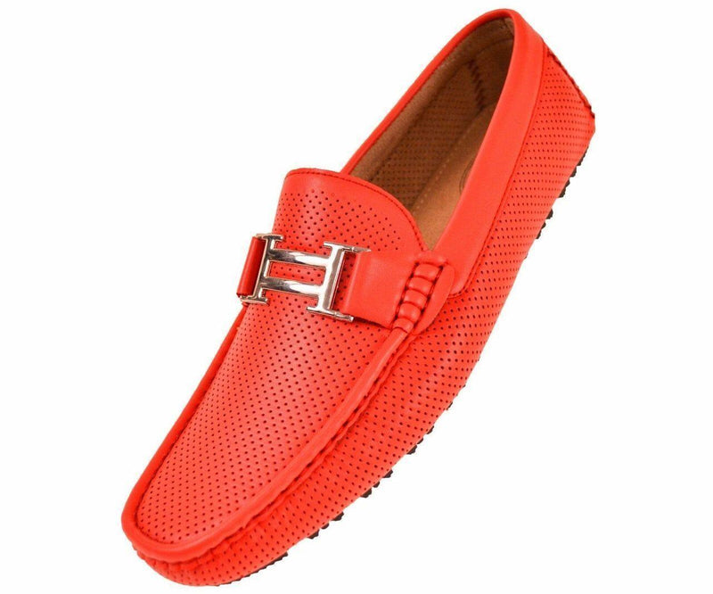 Men's Red Perforated Smooth Driving Moccasin/Loafers Shoes - Upscale Men's Fashion
