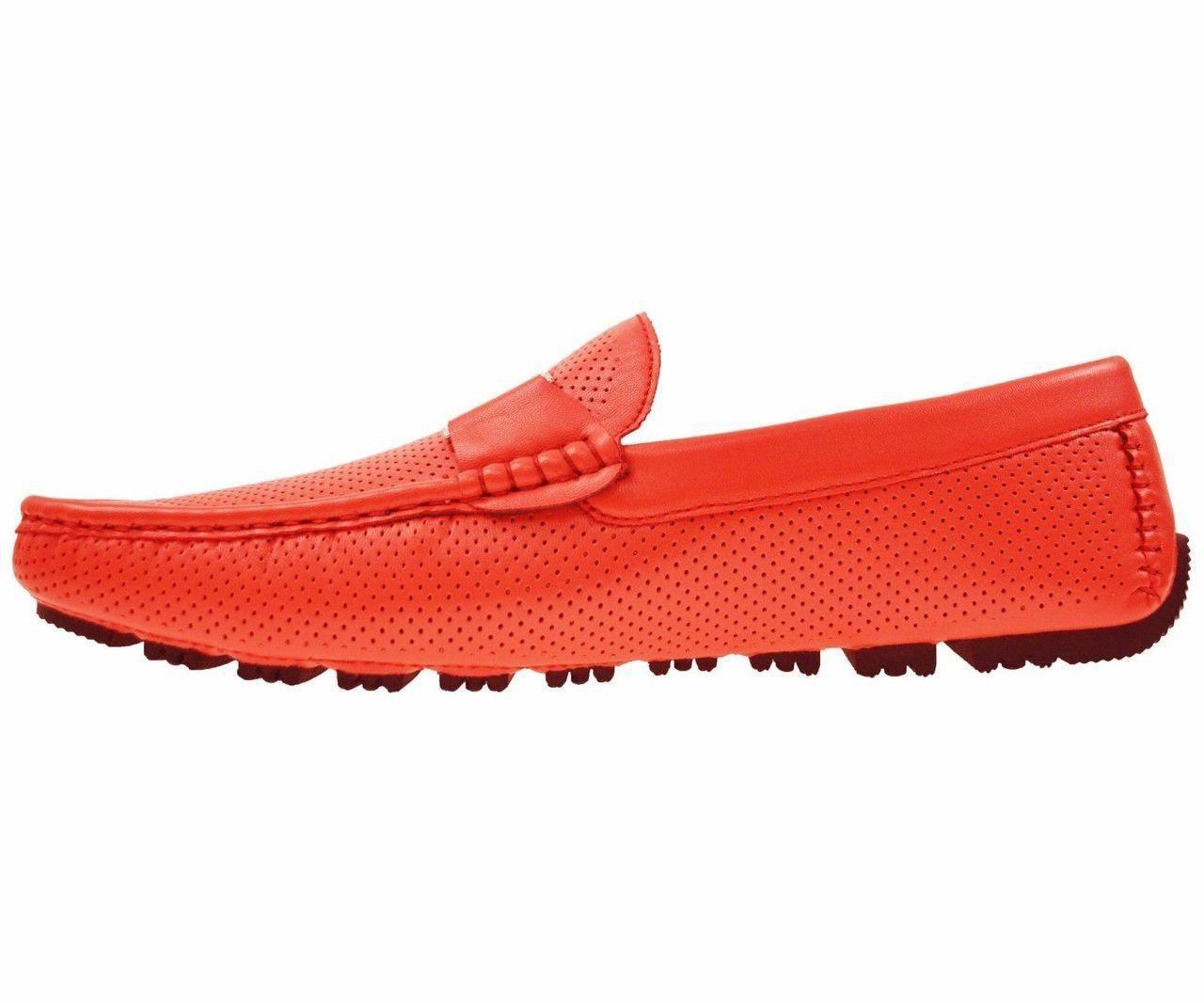 Men's Red Perforated Smooth Driving Moccasin/Loafers Shoes - Upscale Men's Fashion