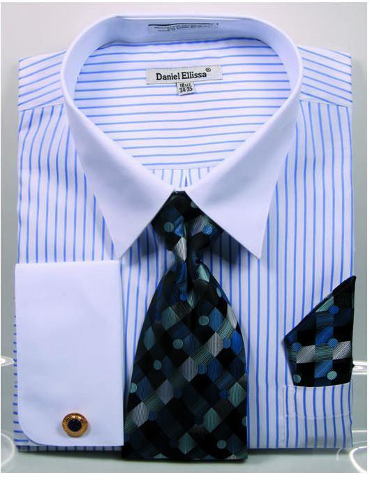 Men's Royal PinStripe Shirt Set with White Collar - Upscale Men's Fashion