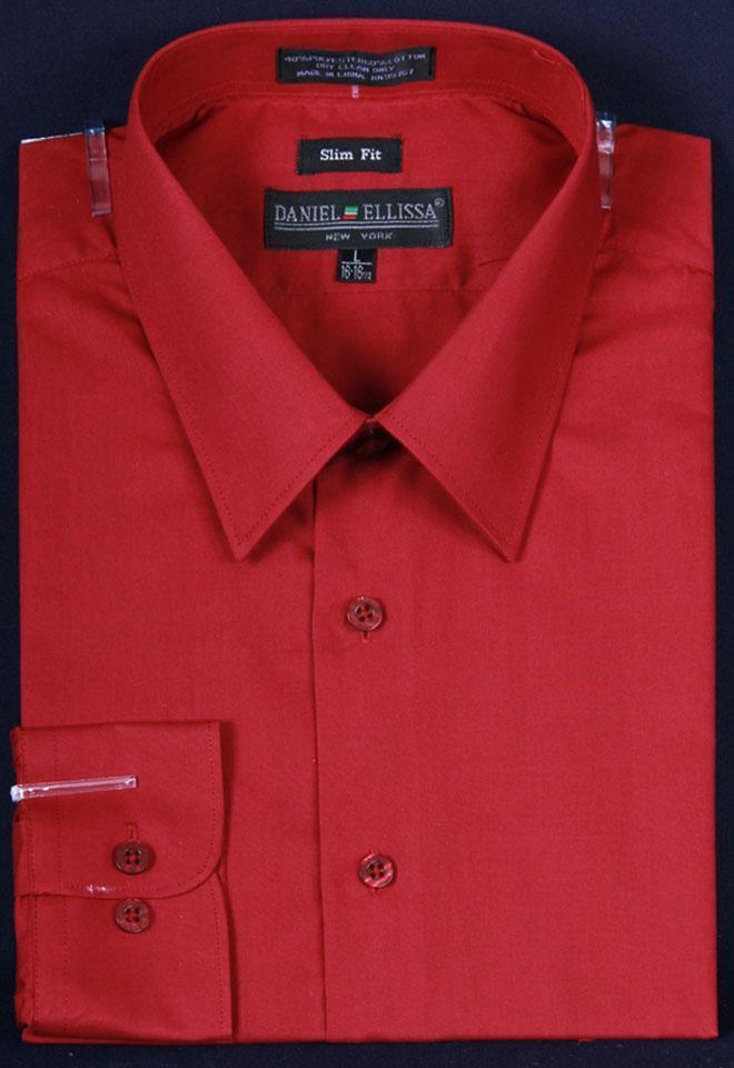 Men's Slim Fit Dress Shirt Color Burgundy - Upscale Men's Fashion