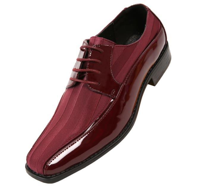 Men's Striped Satin and Matching Patent Upper Shoes Color Burgundy - Upscale Men's Fashion
