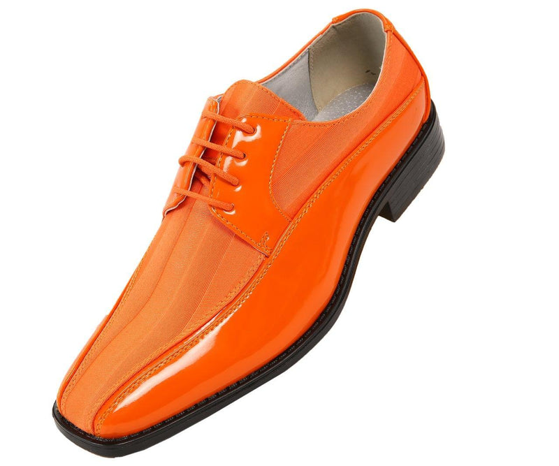 Men's Striped Satin and Matching Patent Upper Shoes Color Orange - Upscale Men's Fashion