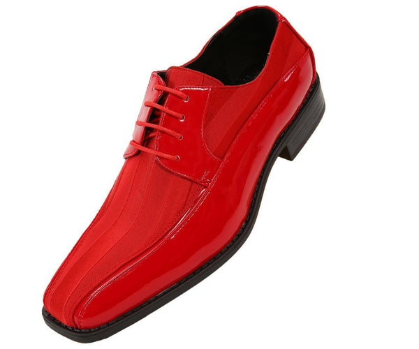 Men's Striped Satin and Matching Patent Upper Shoes Color Red - Upscale Men's Fashion