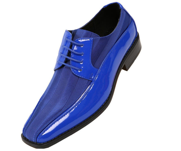 Men's Striped Satin and Matching Patent Upper Shoes Color Royal - Upscale Men's Fashion