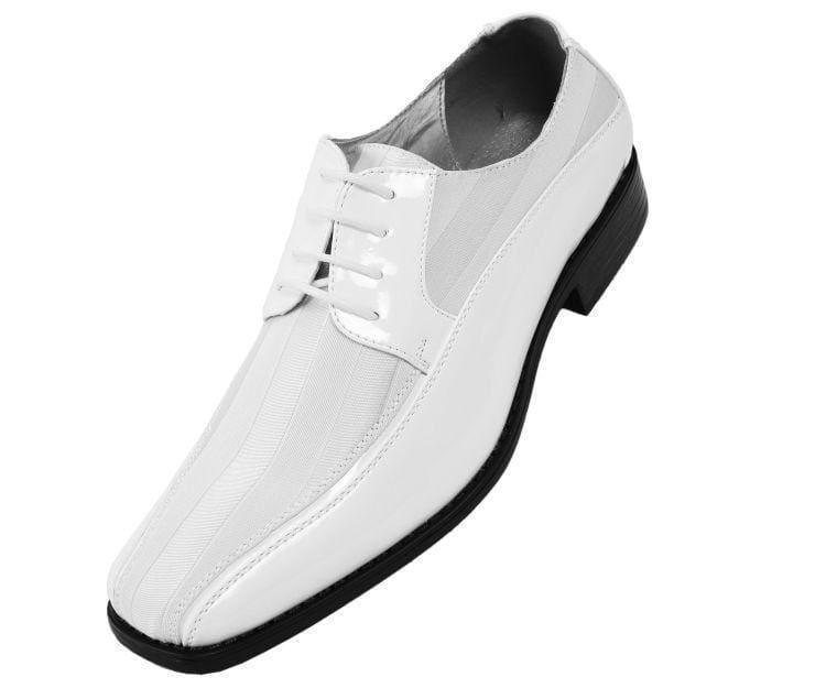 Men's Striped Satin and Matching Patent Upper Shoes Color White - Upscale Men's Fashion