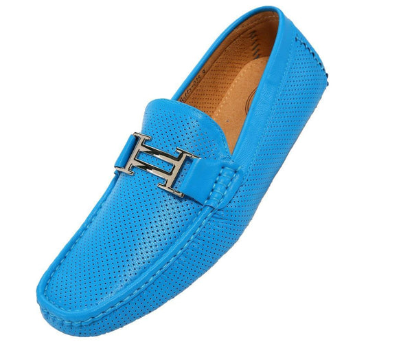 Men's Turquoise Perforated Smooth Driving Moccasin/Loafers Shoes - Upscale Men's Fashion