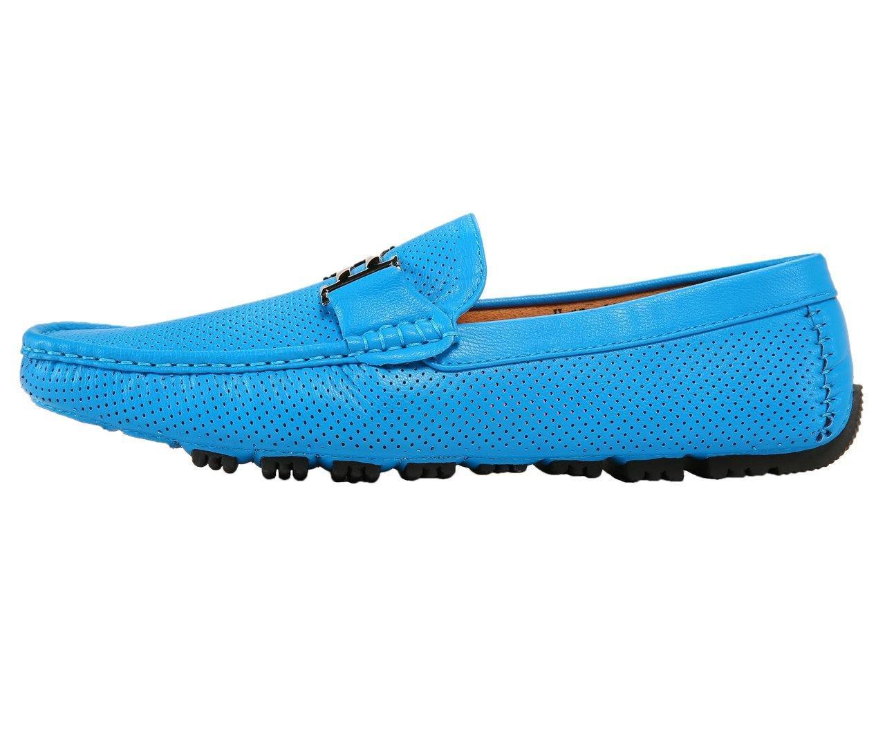 Men's Turquoise Perforated Smooth Driving Moccasin/Loafers Shoes - Upscale Men's Fashion