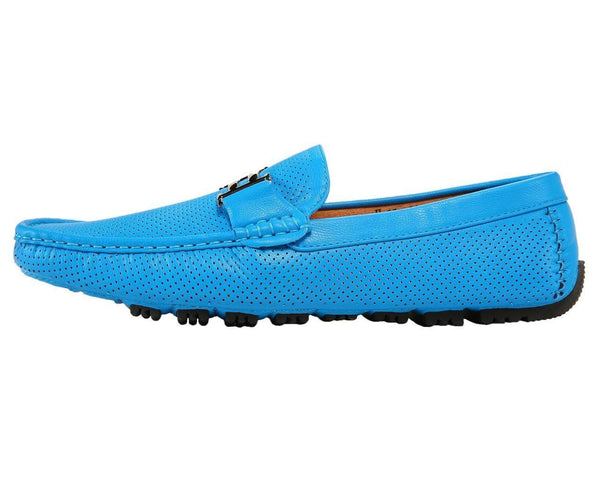 Men's Turquoise Perforated Smooth Driving Moccasin/Loafers Shoes - Upscale Men's Fashion