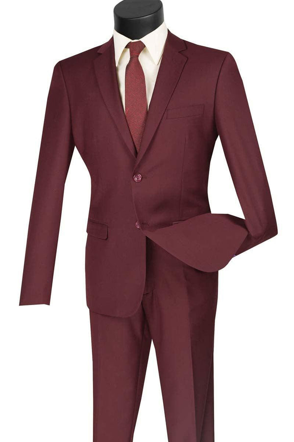 Men's Ultra Slim Fit suit 2 Piece-color Burgundy - Upscale Men's Fashion