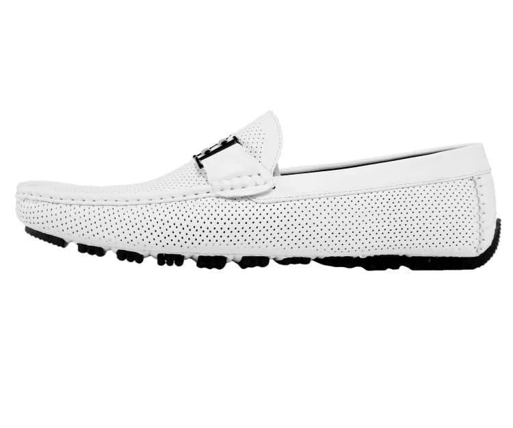 Men's White Perforated Smooth Driving Moccasin/Loafers Shoes - Upscale Men's Fashion