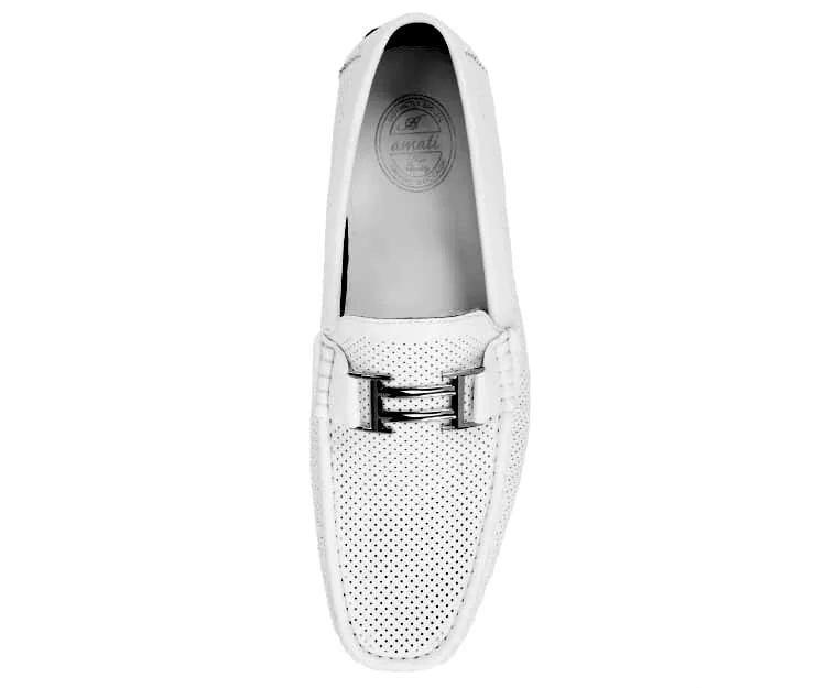 Men's White Perforated Smooth Driving Moccasin/Loafers Shoes - Upscale Men's Fashion