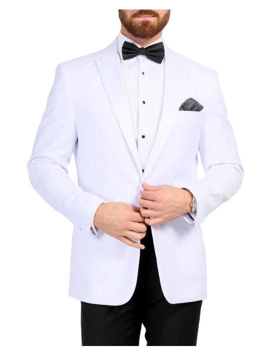 Men's White Slim Fit Peak Lapel Tuxedo Dinner Jacket - Upscale Men's Fashion