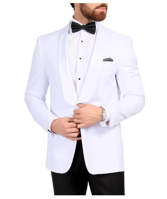Men's White Slim Fit Shawl Lapel Tuxedo Dinner Jacket - Upscale Men's Fashion