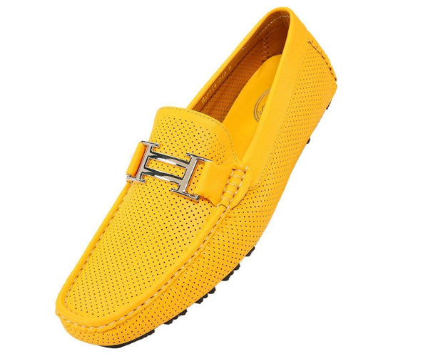 Men's Yellow Perforated Smooth Driving Moccasin/Loafers Shoes - Upscale Men's Fashion