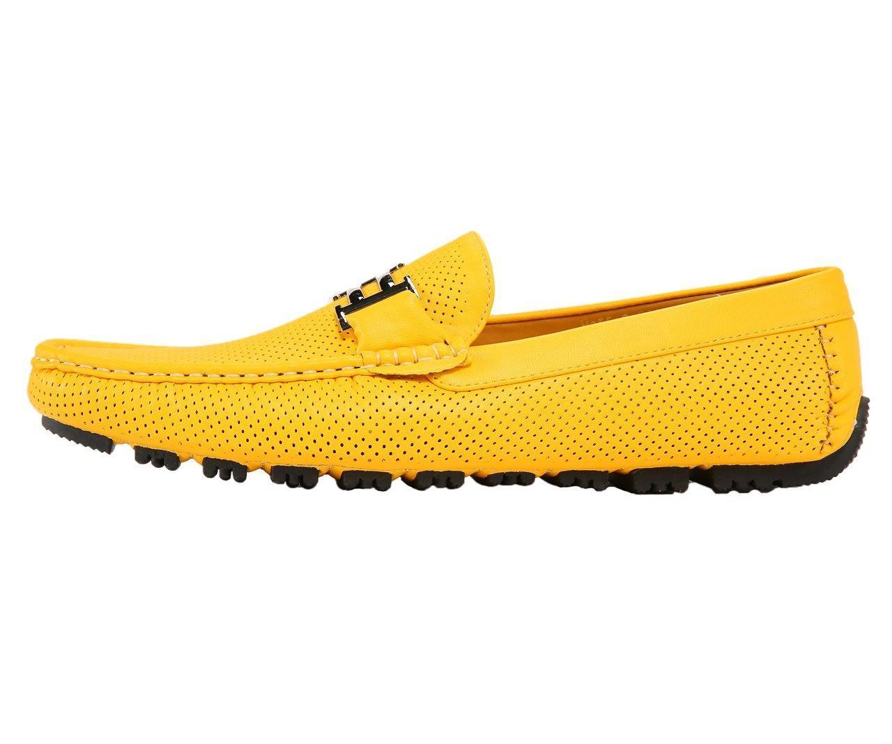 Men's Yellow Perforated Smooth Driving Moccasin/Loafers Shoes - Upscale Men's Fashion