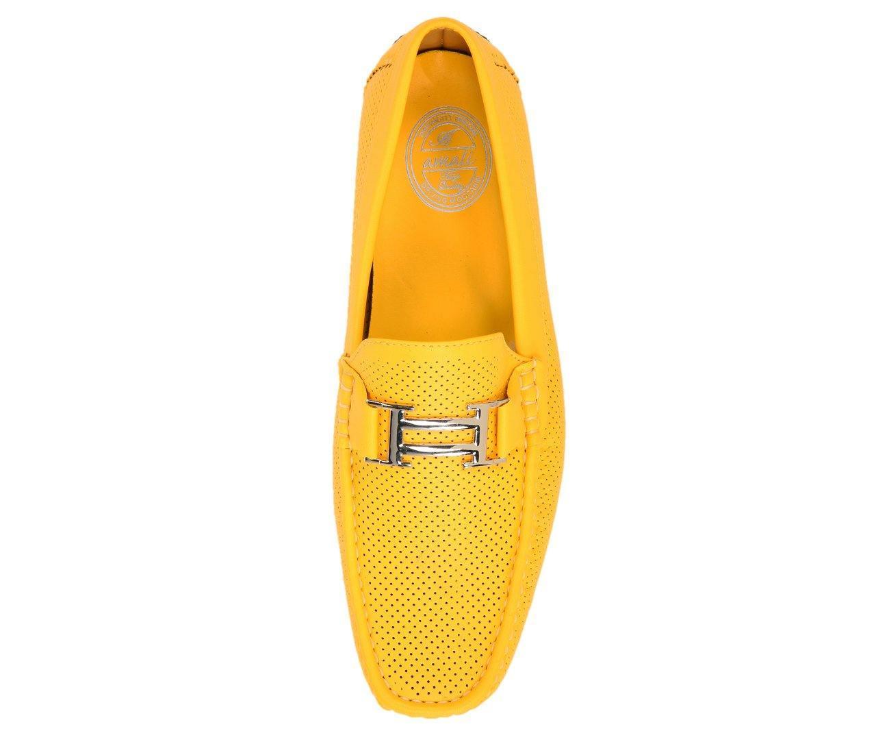 Men's Yellow Perforated Smooth Driving Moccasin/Loafers Shoes - Upscale Men's Fashion