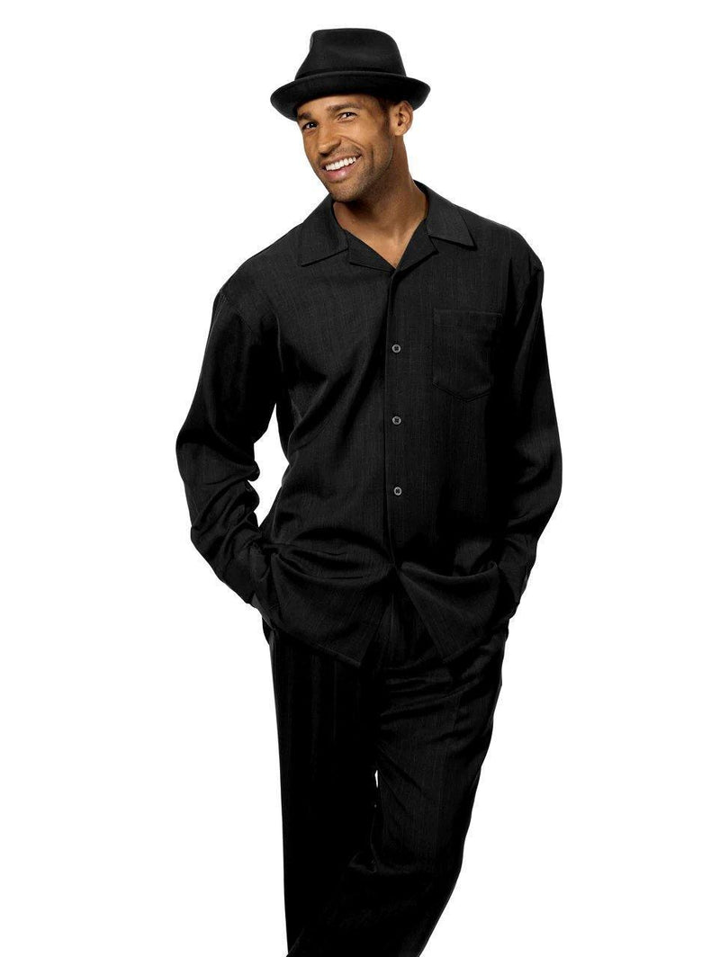 Montique Men's 2 Piece Long Sleeve Walking Suit Solid Black - Upscale Men's Fashion