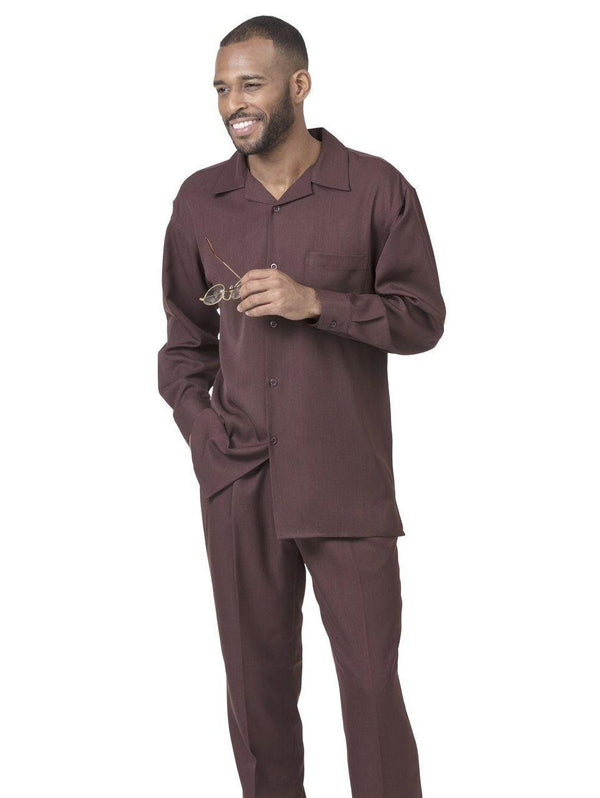 Montique Men's 2 Piece Long Sleeve Walking Suit Solid Brown - Upscale Men's Fashion
