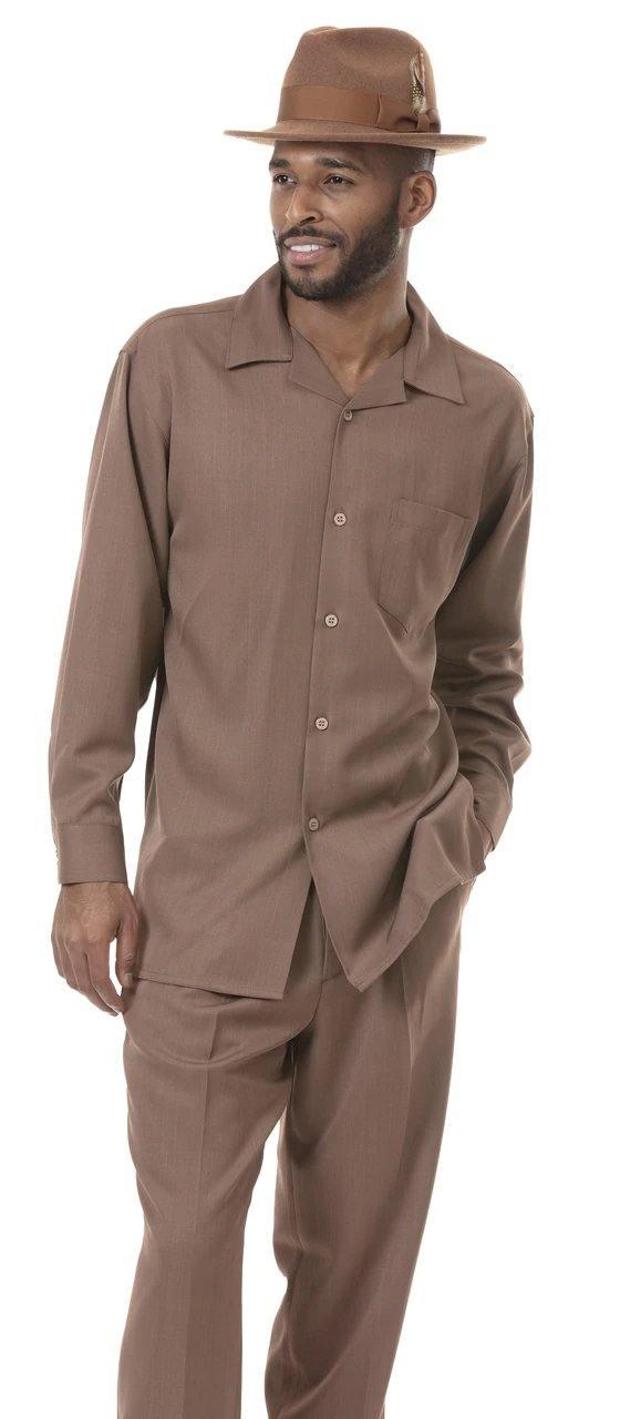Montique Men's 2 Piece Long Sleeve Walking Suit Solid Coffee