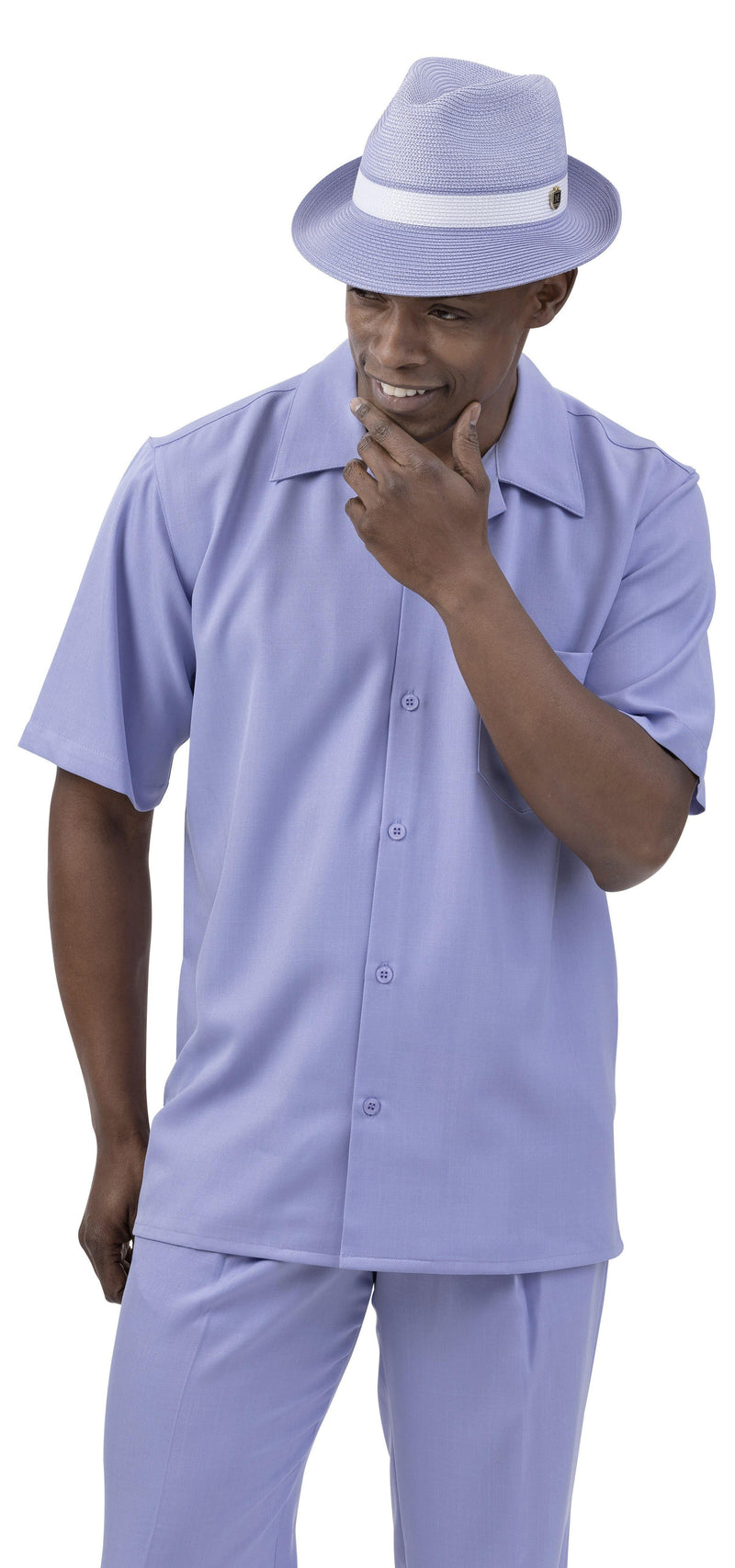Montique Men's 2 Piece Short Sleeve Walking Suit Solid Lavender - Upscale Men's Fashion