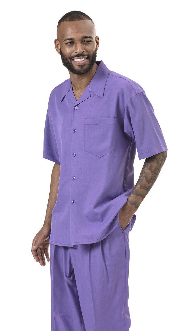 Montique Men's 2 Piece Short Sleeve Walking Suit Solid Purple - Upscale Men's Fashion