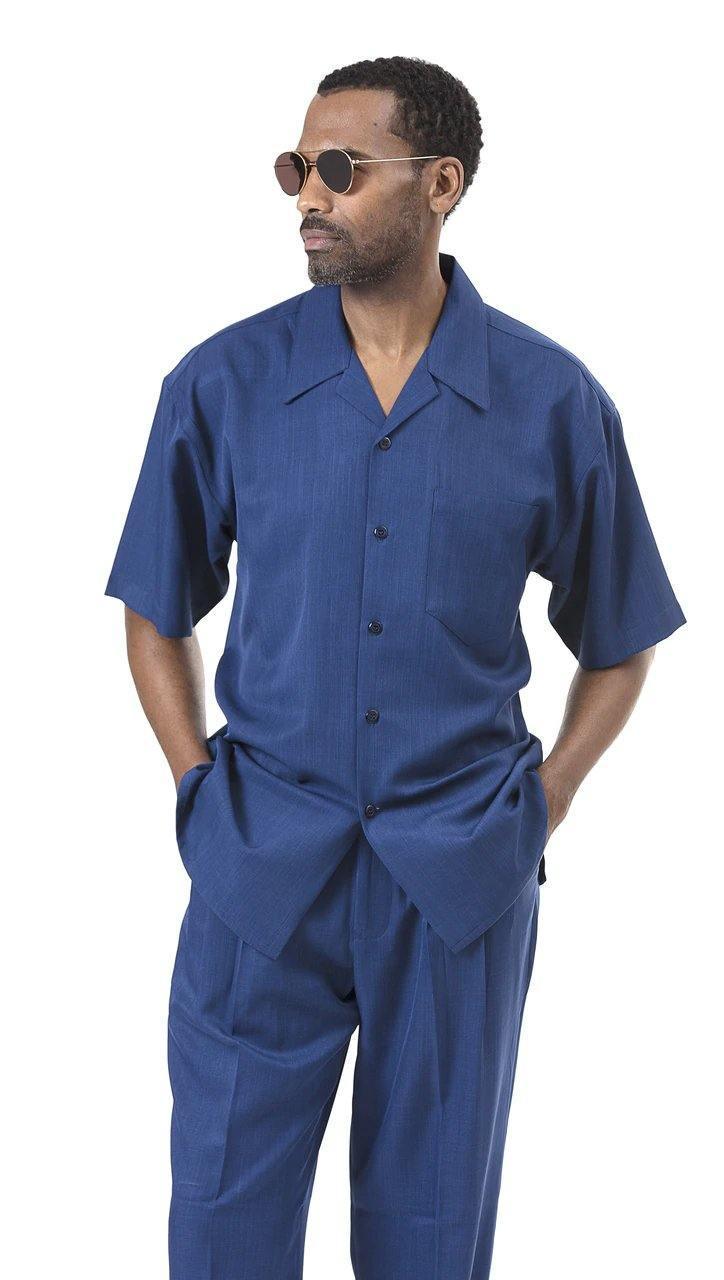 Montique Men's 2 Piece Short Sleeve Walking Suit Solid Sapphire - Upscale Men's Fashion