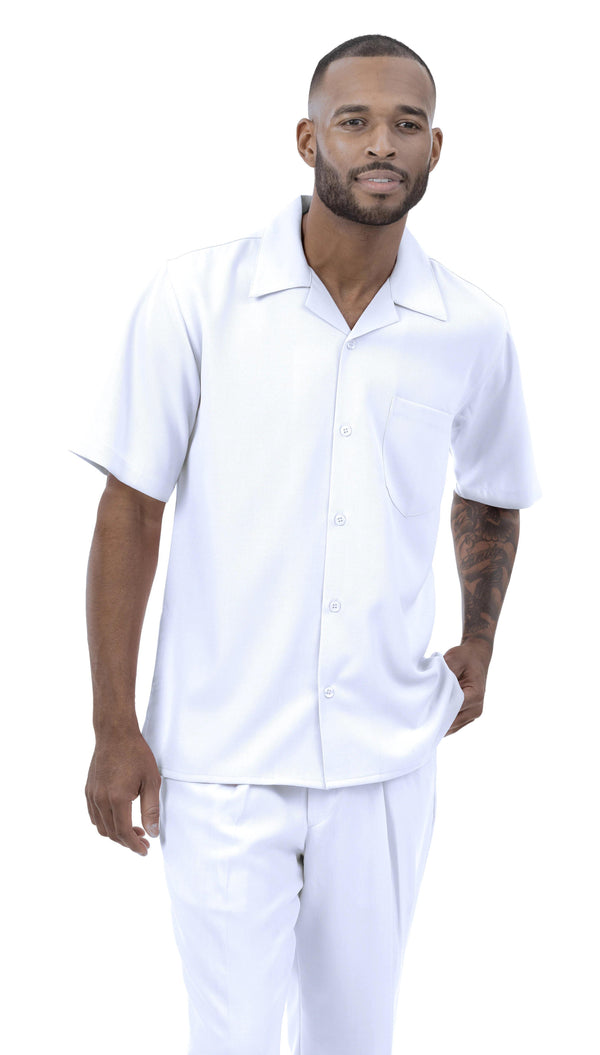 Montique Men's 2 Piece Short Sleeve Walking Suit Solid White - Upscale Men's Fashion