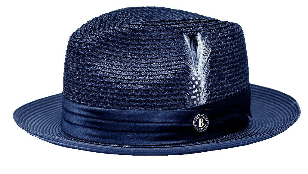 Navy Fedora Braided Straw Hat - Upscale Men's Fashion