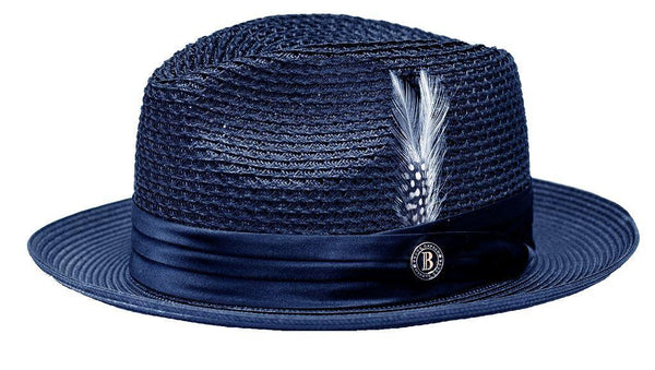 Navy Fedora Braided Straw Hat - Upscale Men's Fashion