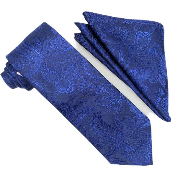 Navy Paisley Tie and Hanky Set - Upscale Men's Fashion