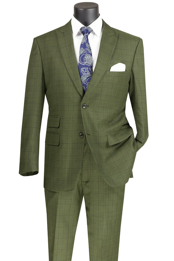 Olive Windowpane 2 Piece Modern Fit Suit - Upscale Men's Fashion