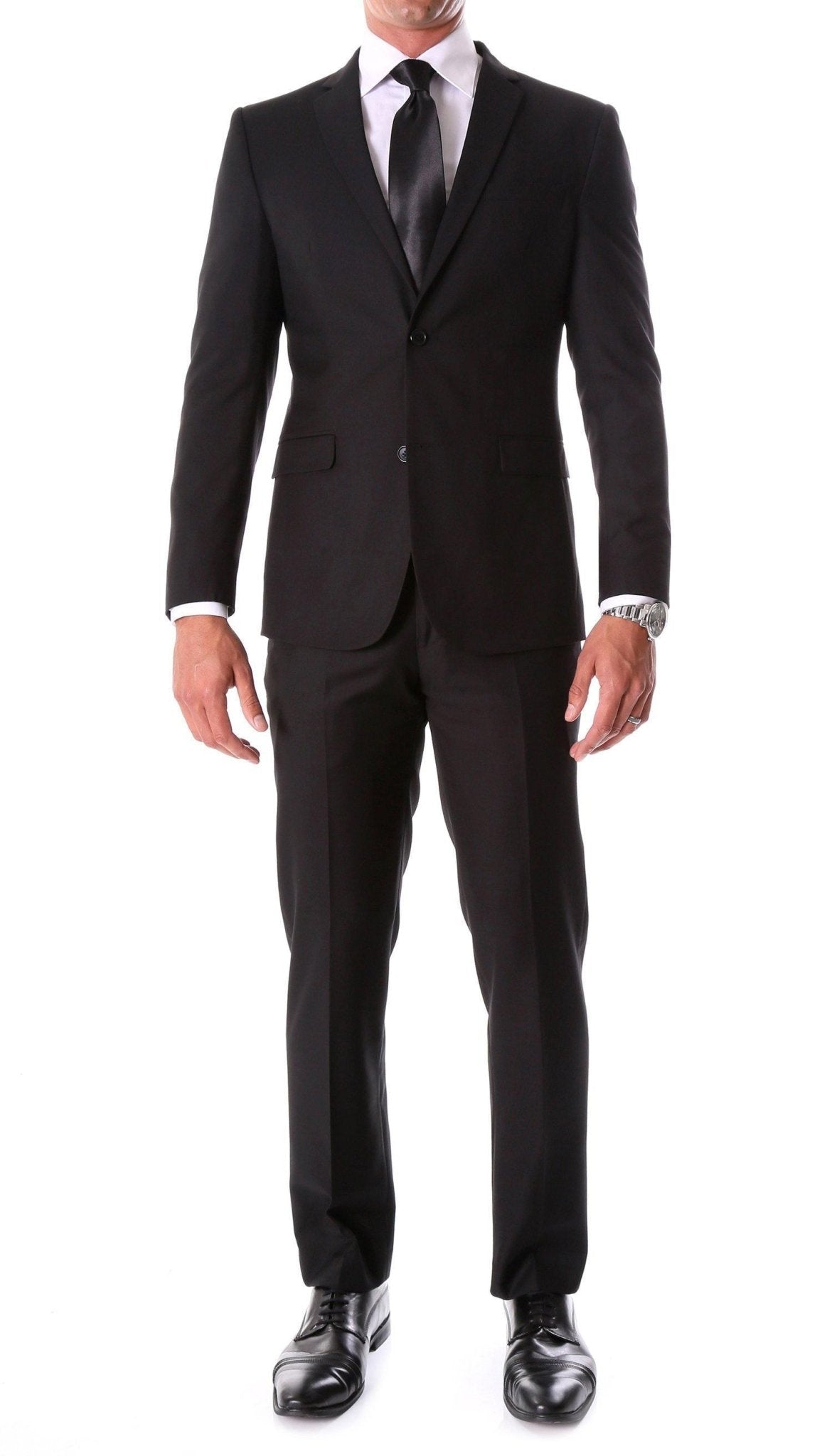 Oslo Collection - Slim Fit 2 Piece Suit Color Black - Upscale Men's Fashion