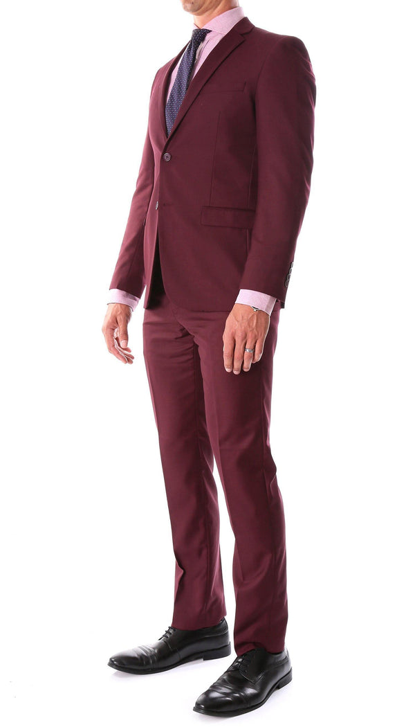 Oslo Collection - Slim Fit 2 Piece Suit Color Burgundy - Upscale Men's Fashion